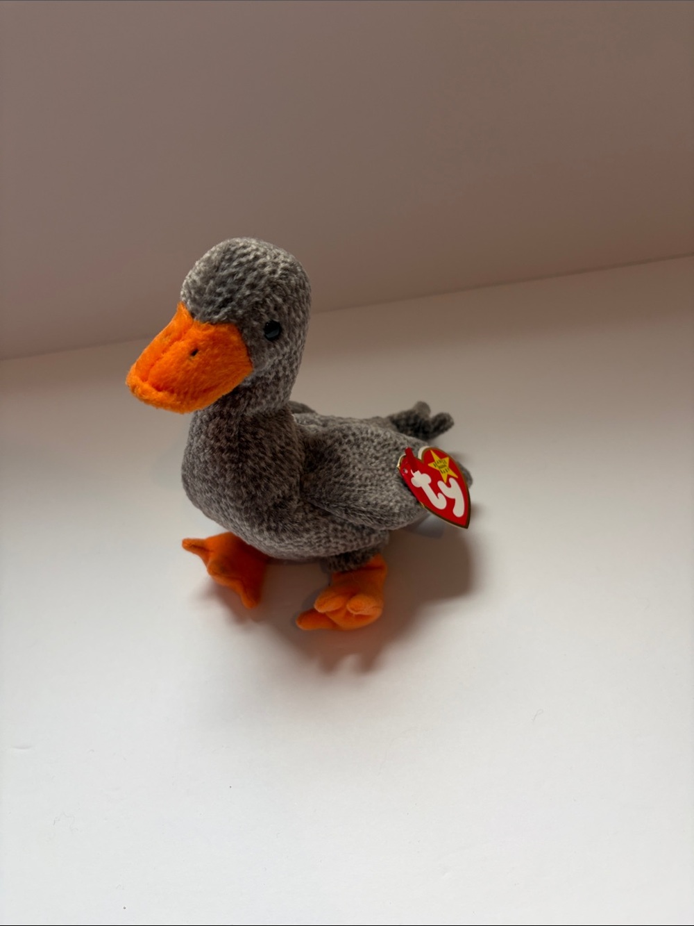 Ty Gray Knit Duck with Bright Orange Beak & Feet
